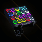 BavarianSimTec Control Center sim racing button box angled view with RGB buttons and dual rotary encoders