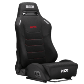 Front angled view of Next Level Racing ERS3 Haptic Feedback sim racing seat with deep bolstered design and HAPTIC branding