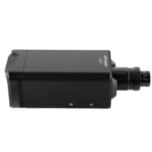 Angled side view of Simagic Alpha EVO Ultra direct drive wheel base with premium aluminium housing and quick release system