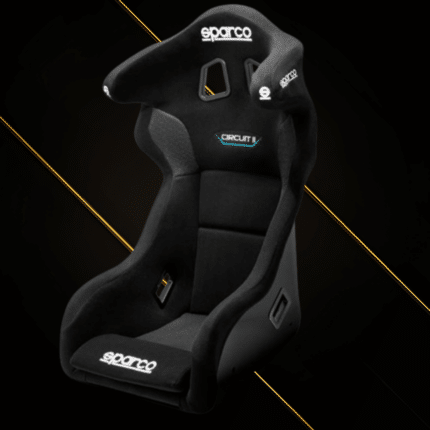 Angled front view of Sparco QRT CIRCUIT II racing seat with aggressive bolstering and harness openings