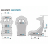 Sparco QRT CIRCUIT II racing seat dimensions diagram showing sizing measurements and ergonomic proportions