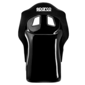 Rear view of Sparco QRT CIRCUIT II racing seat with glossy shell finish and harness cut-outs