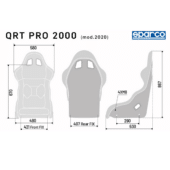 Sparco QRT PRO 2000 racing seat dimensions diagram showing width, height and mounting specifications
