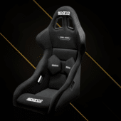 Sparco QRT PRO 2000 racing seat front angle view showing deep bucket design with lumbar cushions and harness openings