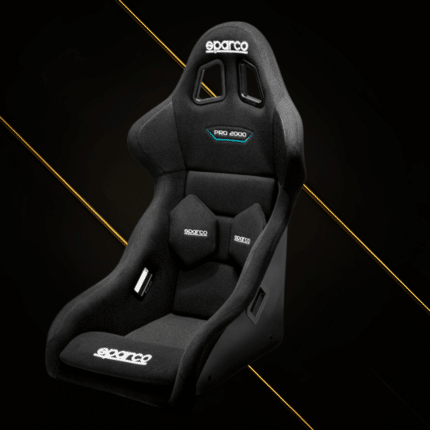 Sparco QRT PRO 2000 racing seat front angle view showing deep bucket design with lumbar cushions and harness openings
