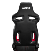 Rear view of Sparco R333 seat showing harness cut-outs and Sparco branding on headrest