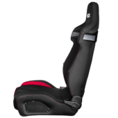 Side profile of Sparco R333 seat showing reclining mechanism and seat base structure