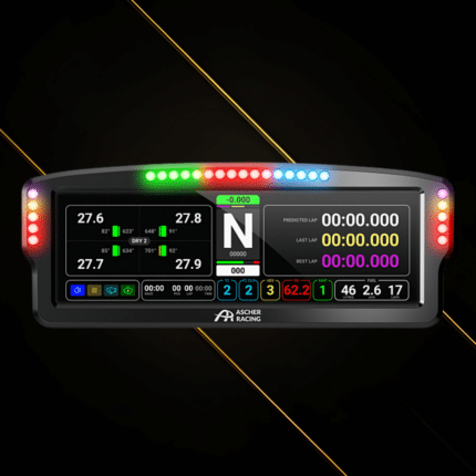 Ascher Racing 8 inch dashboard showing telemetry data with RGB LED shift lights and racing interface