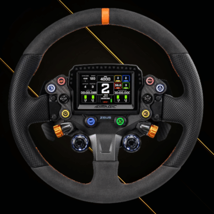 Simagic Zeus Sport steering wheel with integrated MagicDash display and round GT rim for sim racing