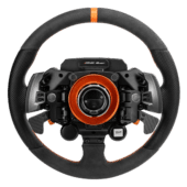 Simagic Zeus Sport steering wheel rear view showing quick release system and paddle assembly