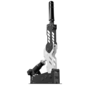 Angled side view of the TAU Handbrake V2 premium sim racing handbrake built for realistic rally, drift and motorsport simulation.