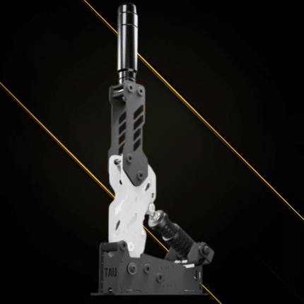 Premium angled view of the TAU Handbrake V2 load cell handbrake designed for realistic rally, drift and racing simulator setups.