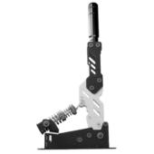 Side profile of the TAU Handbrake V2 professional sim racing handbrake featuring a 100kg load cell, progressive spring system and adjustable resistance for rally and drift simulators.