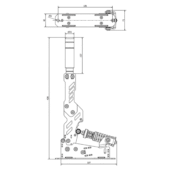 Technical dimension drawing of the TAU Handbrake V2 showing overall measurements and mounting specifications for aluminium profile racing cockpits.