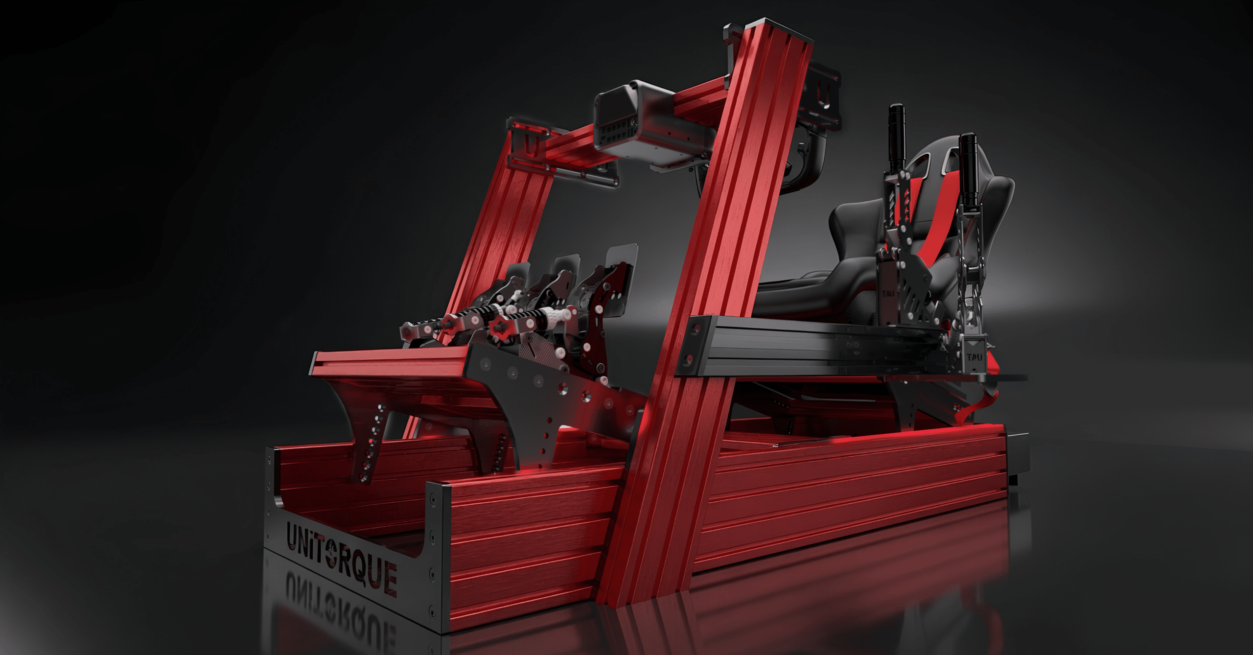 VANTA F formula-inspired full-motion racing simulator in Rosso Performance