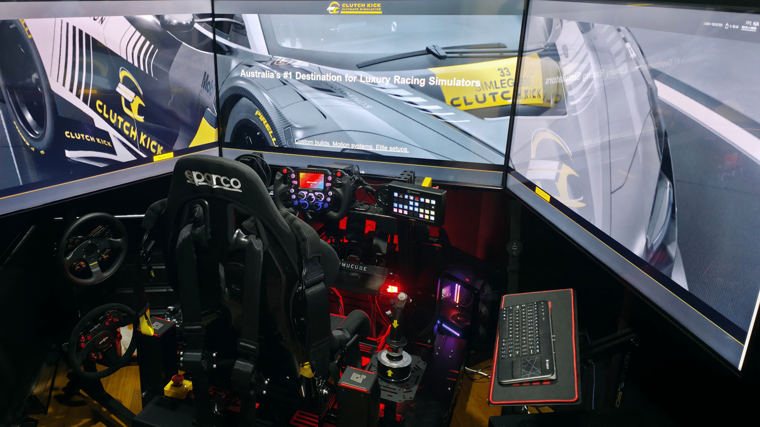 Complete racing simulator available to experience at the Clutch Kick Parramatta showroom
